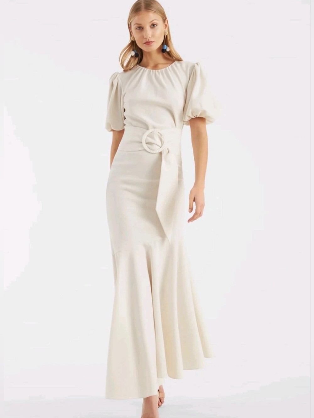 NWT Sachin + Babi Camila Ivory Puff-Sleeve Maxi Dress with Belt US Sizw 20W